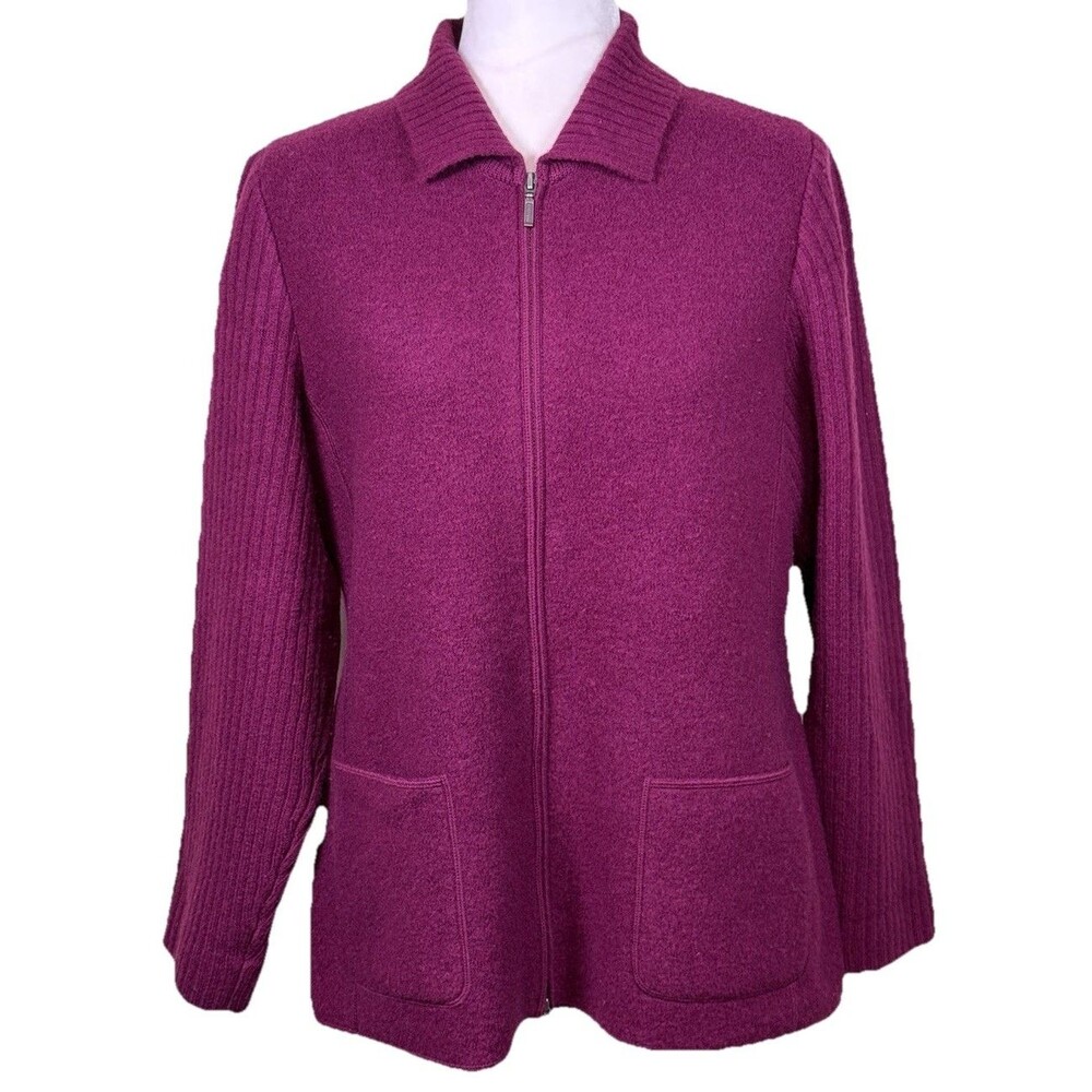 Land's End 100% Wool Jacket Women's Size‎ 14 Maroon Zipper Pockets Classic